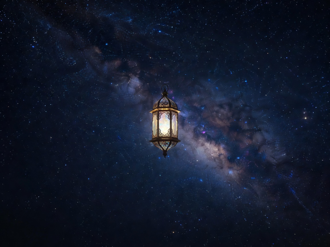 Beautiful glowing lantern floating against a starry night sky representing our core game theme